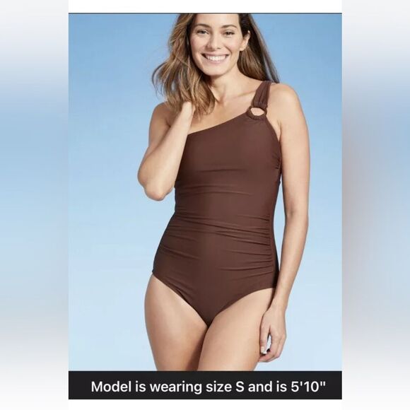 Kona Sol Asymmetric One Piece Brown swimsuit Size XS - Picture 3 of 12